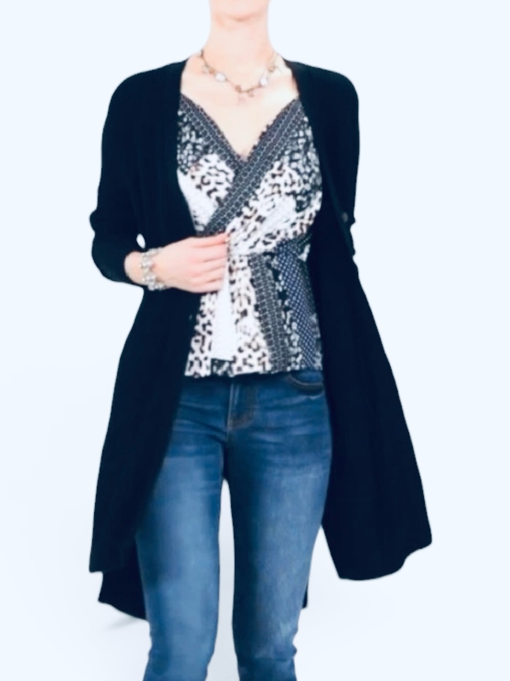 Cabi #5135 Classic Dark Navy Duster Cardigan Sweater Snap Front w/Pockets - Picture 6 of 8